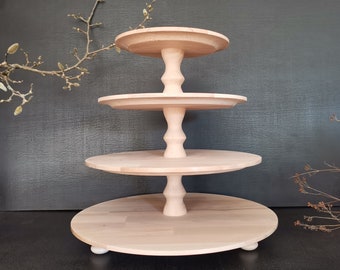 CAKESTAND TRAY 4-tiered wood, Beech raw unfinished, muffin stand, dessert display, cup cake stand, dessert display, type of column A