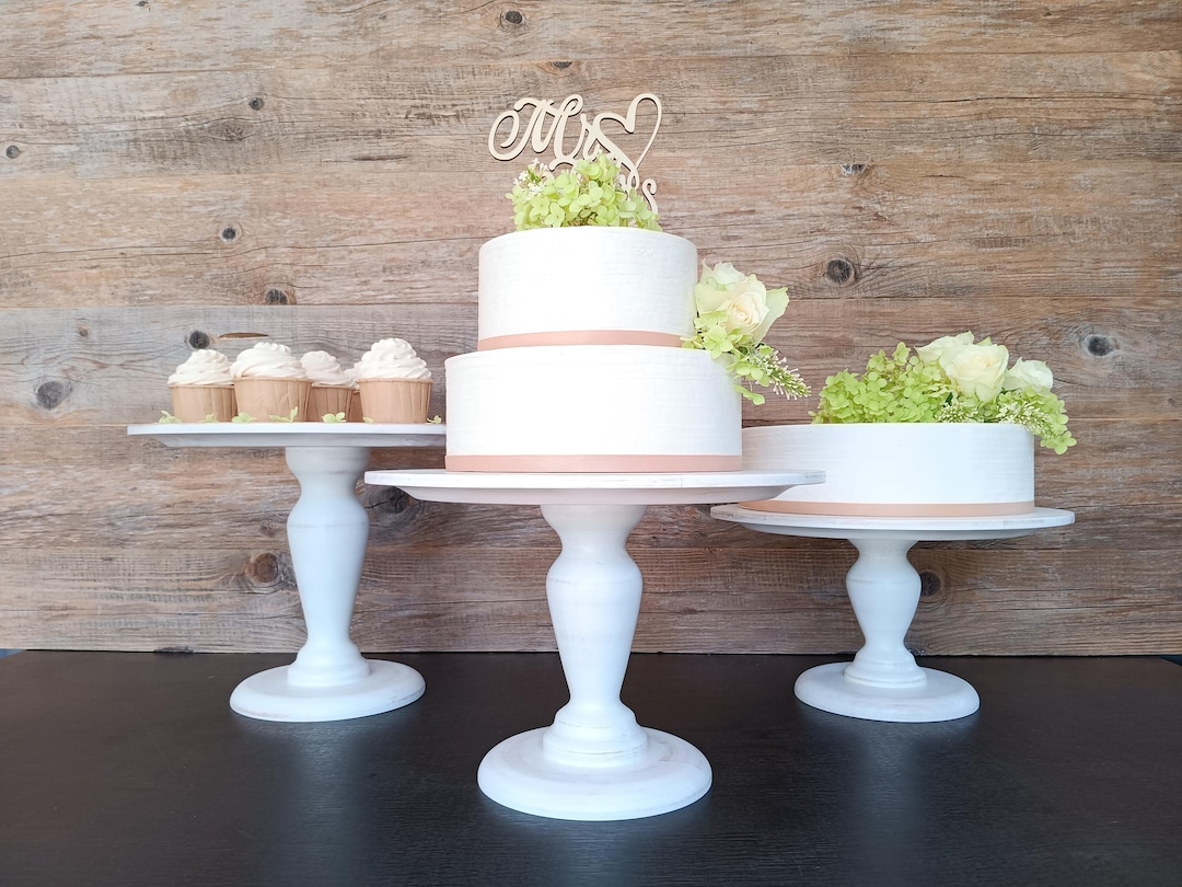 CAKE STAND SET of 3 Wooden White Wedding Cake Stand, Different Height ...