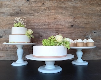 CAKE STAND SET of 3 Wooden White Wedding Cake Stands, With