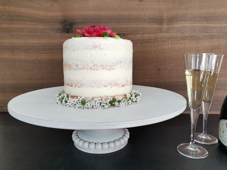 CAKESTAND wood wedding, cake platter, cake plate, Pastry shop, 17/15.5/10 inch 43,2/39,3/25,6 cm, LA PERLE Shabby white, beech wood massive image 2