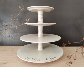 CAKESTAND TRAY 4-tiered wood, Shabby White, wedding, dessert display, cup cake stand, massive wood beech, type of column B