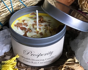 Vela de soja Prosperidad: Mandarina, Cristal de Citrino y Rosa Amarilla
