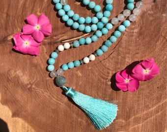 Turquoise Mala Beads // Howlite // Yoga // Meditation // Yoga Beads // Prayer Beads // Tassel // Buddhism // Beaded Necklace // Christmas