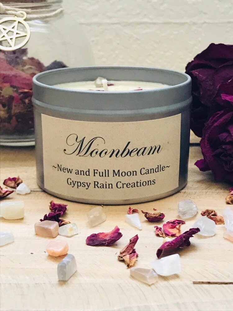 Moonbeam Essential Oil Candle New Moon Full Moon Crystal Etsy