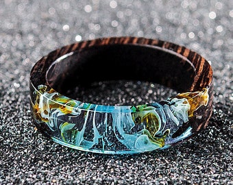 Wood resin band Handmade resin wood ring for women and for men