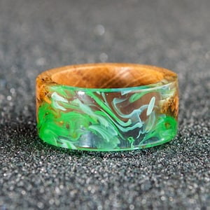 Green wooden ring Handmade resin wood ring for women and for men Wooden band Nature ring