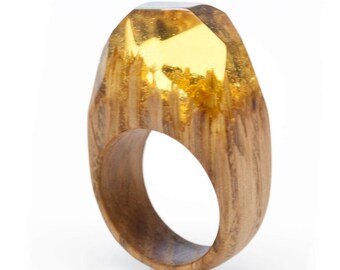 Ring Oak Wood and Resin "Solar Field". Resin Jewelry. Natural Wood Jewelry. Gift For Her. Unique gift. Handmade Wood Ring. Resin ring.