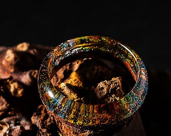 Wood Resin Ring Made of Epoxy Resin and Exotic Wood. Wood and Resin Jewelry with Magic. Makes a Great Gift. Unique Gift for Girlfriend