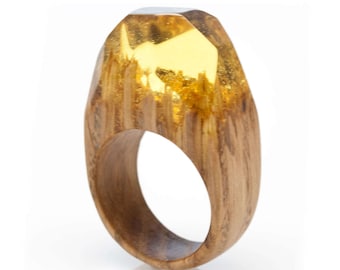 Ring Oak Wood and Resin "Solar Field". Resin Jewelry. Natural Wood Jewelry. Gift For Her. Unique gift. Handmade Wood Ring. Resin ring.