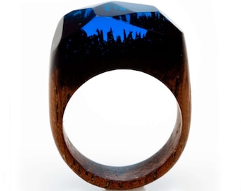 Gift for Woman Ring Merbau Wood and Resin "Night Life " Resin Jewelry Natural Wood Jewelry Gift For Her Unique gift Handmade Wood Ring