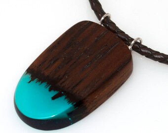 Resin Wood Necklace Wood Pendant on Leather Cord Handmade Necklace Exotic Wood Pendant Resin Jewellery Wood Jewellery  Summer Jewelry