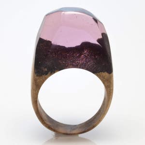 Ring Maple Wood and Resin &quot;Lilac Dew&quot;. Resin Jewelry. Natural Wood Jewelry. Gift For Her. Unique gift. Handmade Wood Ring.