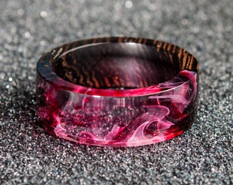 Wood resin band Handmade resin wood ring Wedding women band Wooden gift anniversary