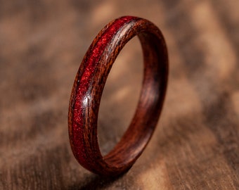 Wood ring band Handmade thin wood ring red bentwood ring for women and for men