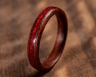Wood ring band Handmade thin wood ring red bentwood ring for women and for men