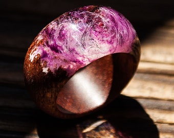 Wood Resin Ring Women – Wooden Ring with Transparent Resin Top