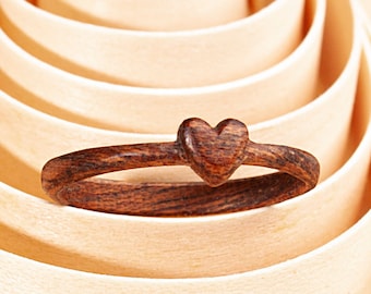 Wood ring band Heart ring Handmade bentwood ring for women and for men