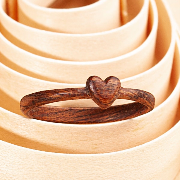 Wood ring band Heart ring Handmade bentwood ring for women and for men