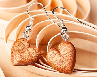Handcrafted Wooden Heart Earrings: Simple & Elegant Jewelry for Spring, Perfect Valentine's Day Gift