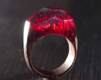 Wooden Ring Gifts for Women Red Ring Resin Ring Jewelry for Her Unique Gift Wood Ring Birthday Custom Jewelry Resin Rings