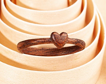 Wood ring band Heart ring Handmade bentwood ring for women and for men