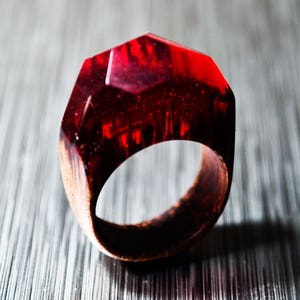 Resin Ring Red Wooden Resin Ring Custom Fit Makes Beautiful 5th Anniversary Gift and Wood Anniversary Gift for Her Ring image 2