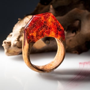 Wood Resin Ring Made of Epoxy Resin with Glitter and Teak Wood Resin Rings for Women and Girls Makes a Great Gift. Present this unusual ring image 2