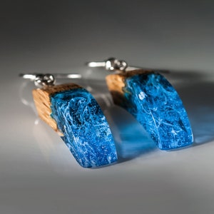 Blue Resin Earrings Drop Wooden Earrings Resin Jewelry Modern Earrings Make a Beautiful Nature Earrings Gift for Girlfriend