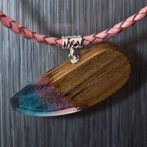 Wood Resin Pendant Wooden Pendant Resin Necklace Pendant on Leather Cord Statement Jewelry Statement Necklace Unique Necklace Gift For Her