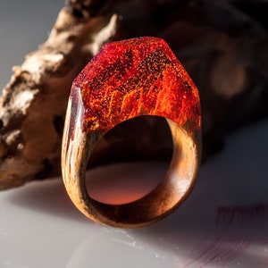 Wood Resin Ring Made of Epoxy Resin with Glitter and Teak Wood Resin Rings for Women and Girls Makes a Great Gift. Present this unusual ring image 5