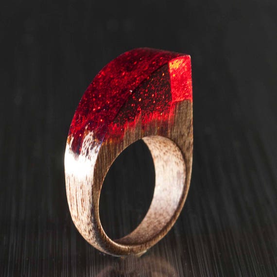 Wooden Ring With Resin on Top Resin Jewelry Unique Holiday Gift Handmade Wood Ring Wonderful Gift for Wife High Quality Resin Art