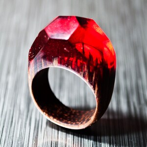 Resin Ring Red Wooden Resin Ring Custom Fit Makes Beautiful 5th Anniversary Gift and Wood Anniversary Gift for Her Ring image 3