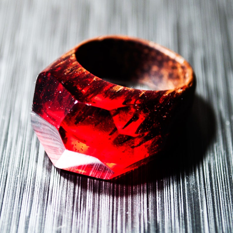 Resin Ring Red Wooden Resin Ring Custom Fit Makes Beautiful 5th Anniversary Gift and Wood Anniversary Gift for Her Ring image 5