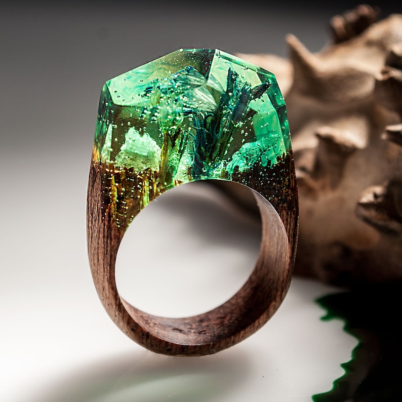 Resin Ring Flower Nature Resin Wood Ring With Real Flowers Etsy