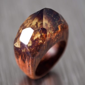 Ring Merbau Wood and Resin &quot;Morning Forest&quot;. Resin Jewelry. Natural Wood Jewelry. Gift For Her. Unique gift. Handmade Wood Ring.