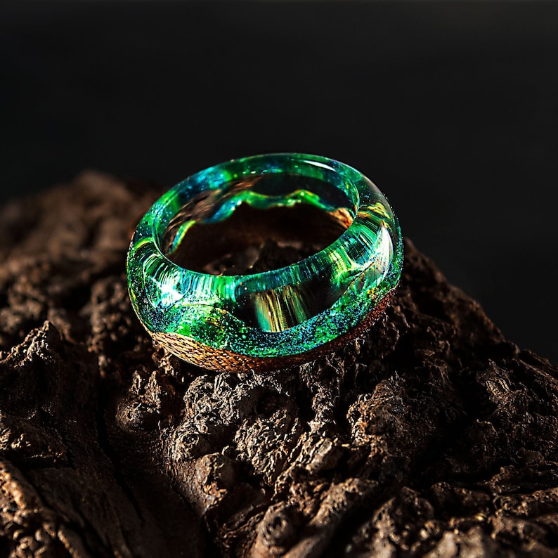 Wood Resin Ring Made of Epoxy Resin and Exotic Wood. Green Etsy