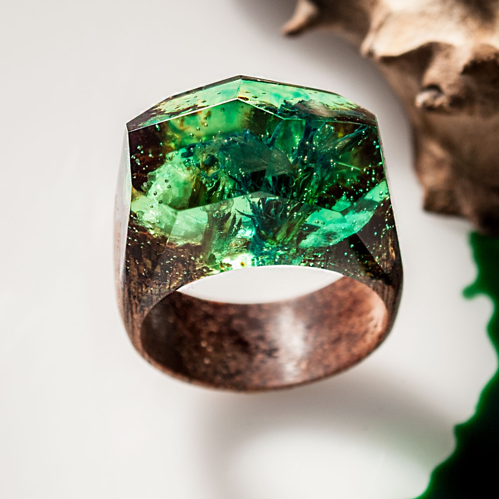 Resin Ring Flower - Nature Resin Wood Ring With Real Flowers Inside ...