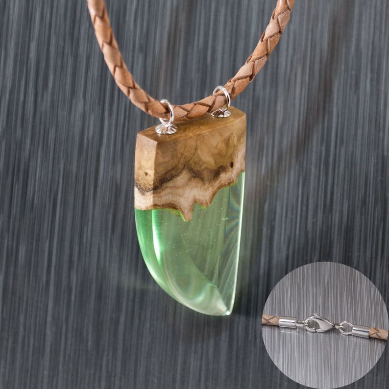 Wood Resin Mountain Pendant – Glow-in-dark Handmade Summer Necklace