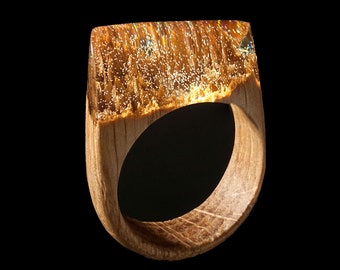 Wood Resin Ring for Women - Yellow Resin Ring Wood Makes a Great 5th Anniversary Wood Gift for Her