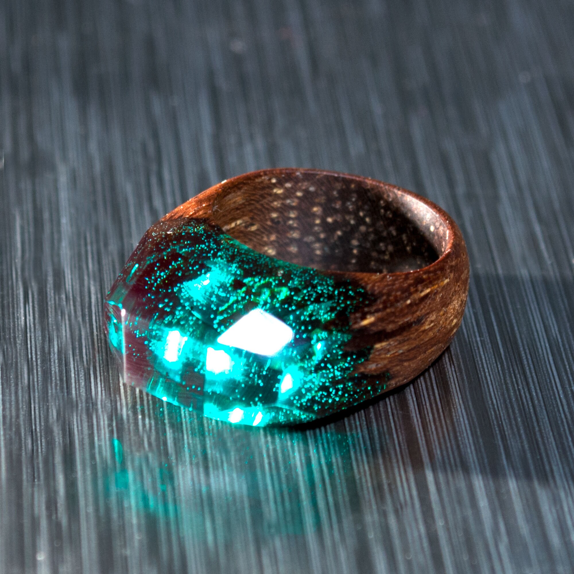 Green Ring Resin and Wood - Exotic Wood Ring With Multi