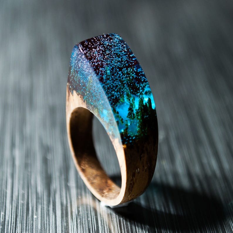 Statement Ring Made of Epoxy Resin and Exotic Wood Makes a
