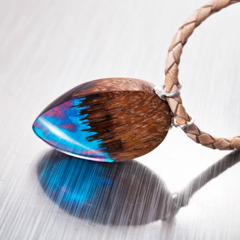 Resin Wood Necklace. Wood Pendant on Leather Cord. Epoxy Etsy