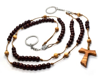 Olive Wood Franciscan Rosary: St. Francis Tau Cross, Italian Cord