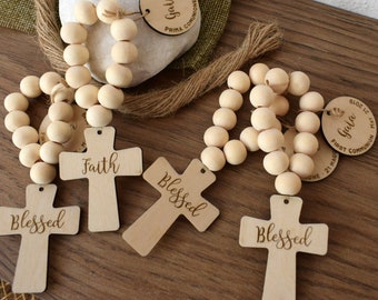 Personalized Wooden Rosary Favors: Baptism, First Communion