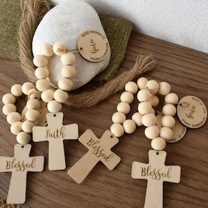 Recuerdos de Rosario Personalizados, Recuerdos de Bautismo, Primera Comunión, Bautizo, Rosarios de Bolsillo de Madera, Recuerdos de Fiesta, Regalo de Fe, ¡CUPÓN ADENTRO!