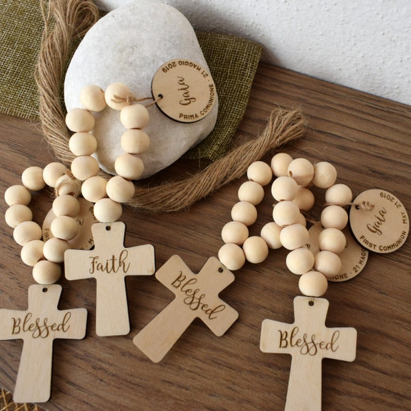 Personalized Rosary Favors, Baptism Favors, First Communion, Christening, wooden Pocket Rosaries, Party favors, Faith gift, COUPON INSIDE!