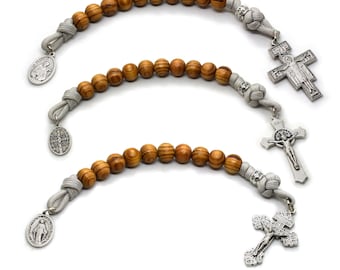 Single Decade Paracord Rosary, Pardon Crucifix, Wooden Rosary tenner, Saint Benedict pocket rosary, Combat rosary, San Damiano cross rosary