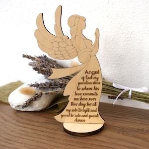 Guardian Angel prayer Wood Stand, Personalized Party favor, Baptism Centerpiece, First Communion, Christening, Thank you Gift -COUPON INSIDE