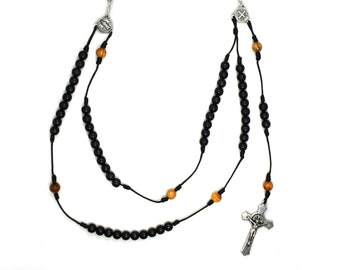 Rosario de San Benito de madera de olivo, rosario italiano hecho a mano con cordón