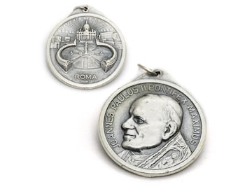 Saint Catholic 925 Silver Charm Pendant Pope John Paul II Medal Charm Pendant John Paul II Patron of The World Youth Days